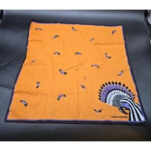 Vintage Kansai Yamamoto Art Scarf Hankerchief Bird Parrot Orange Purple Feather